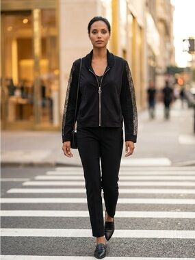 ESCADA SPORT LACE SLEEVE ZIP UP DESIGNER JACKET SZ 44 / 14